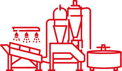 An icon that represents the workflow of turning waste sand into a valuable salable product.