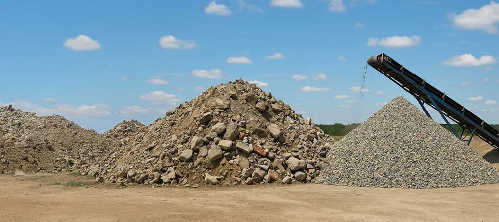 Different material types for crushing and screening — rock, concrete, and asphalt