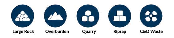 Application material icons for aggregate: Large Rock, Overburden, Quarry, Riprap, and C&D Waste
