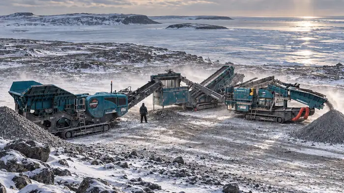 arctic-crushing Mobile 2-stage crushong and screening operating in harsh conditions in the Canadian Arctic