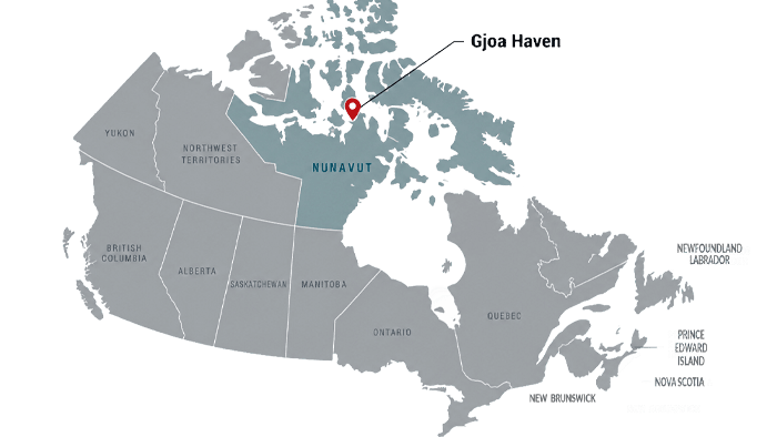 gjoa-haven-map North America Map showing the location of Gjoa Haven, Nunavut