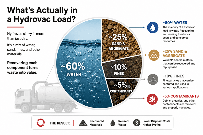 hydrovac-composition Hydrovac waste is composed of up to 60% water, with sand, gravel and waste