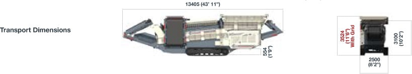 MDS M413 3-Split Trommel Travel Dimensions