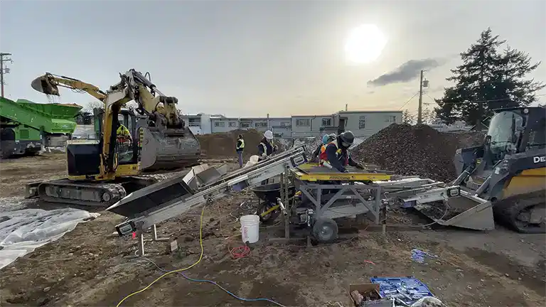 Mini-screen and crew screening for artifacts on BC Construction Site