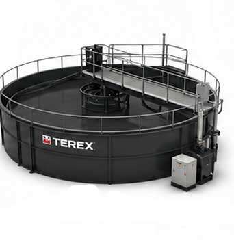 A thickener tank removes remaining solids and returns clarified water