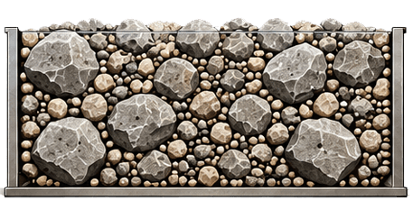 Well graded aggregate material with a mix of sized aggregate material. 